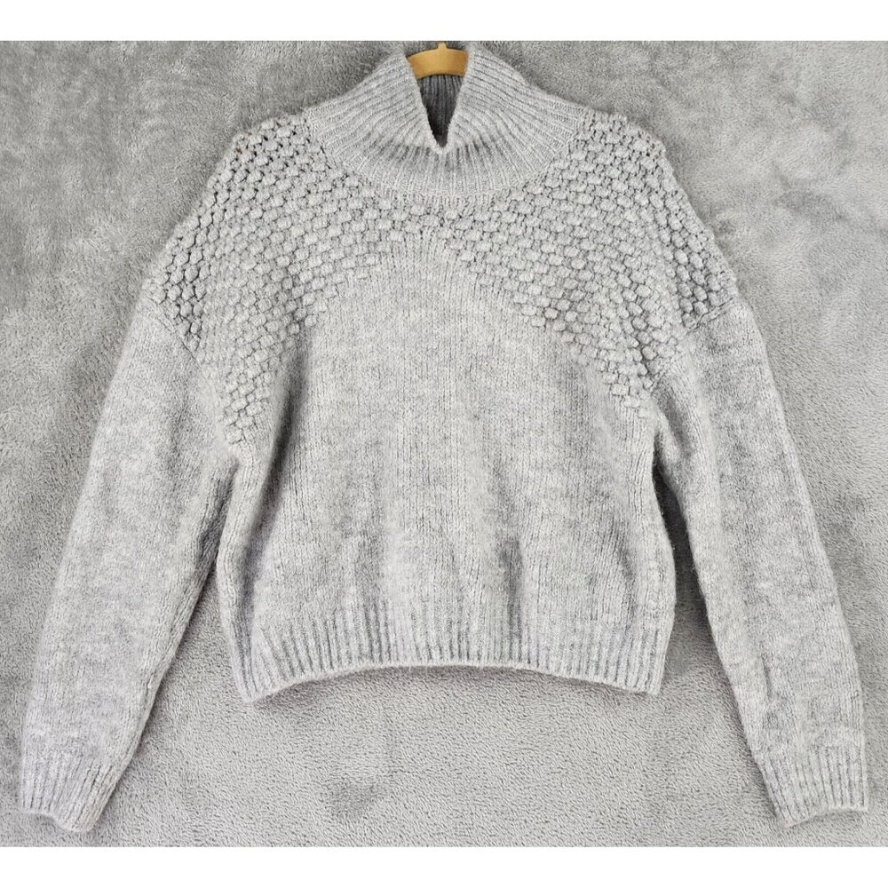 Free People Sweater Womens Large Light Heather Gray Bradley Textured Turtleneck